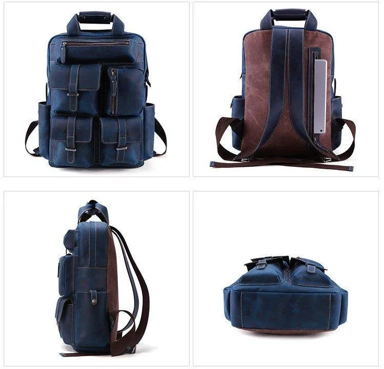 Vintage Crazy Horse Leather Backpack for 17 Inch Laptop