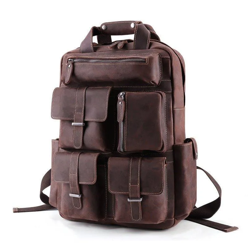 Vintage Crazy Horse Leather Backpack for 17 Inch Laptop