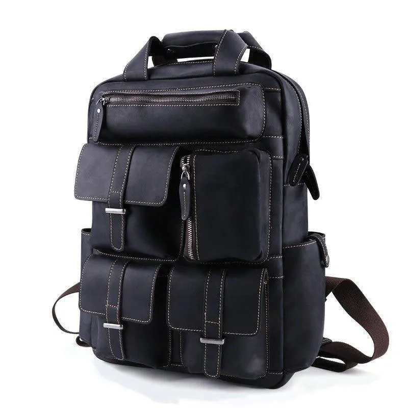 Vintage Crazy Horse Leather Backpack for 17 Inch Laptop