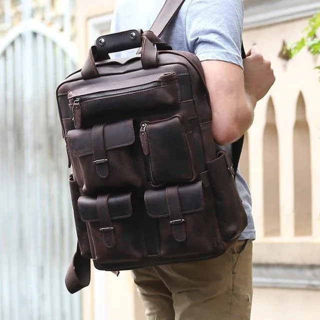 Vintage Crazy Horse Leather Backpack for 17 Inch Laptop