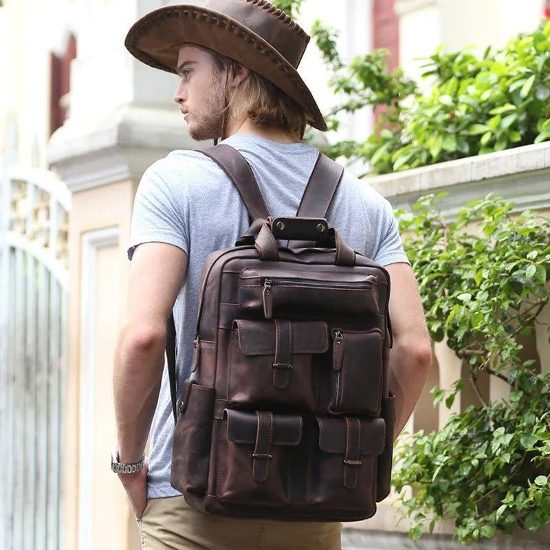 Vintage Crazy Horse Leather Backpack for 17 Inch Laptop