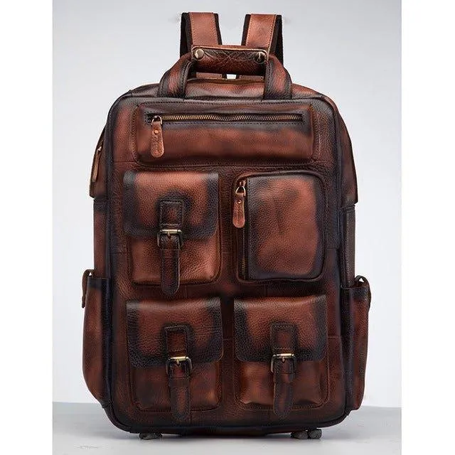 Vintage Crazy Horse Leather Backpack for 17 Inch Laptop