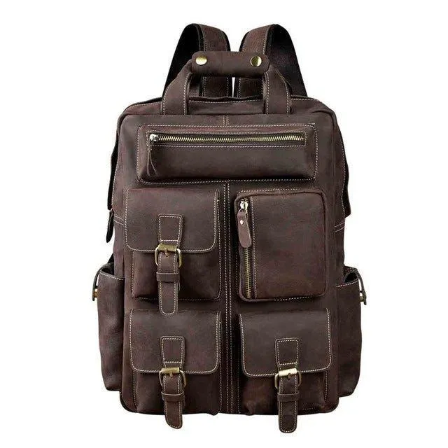 Vintage Crazy Horse Leather Backpack for 17 Inch Laptop