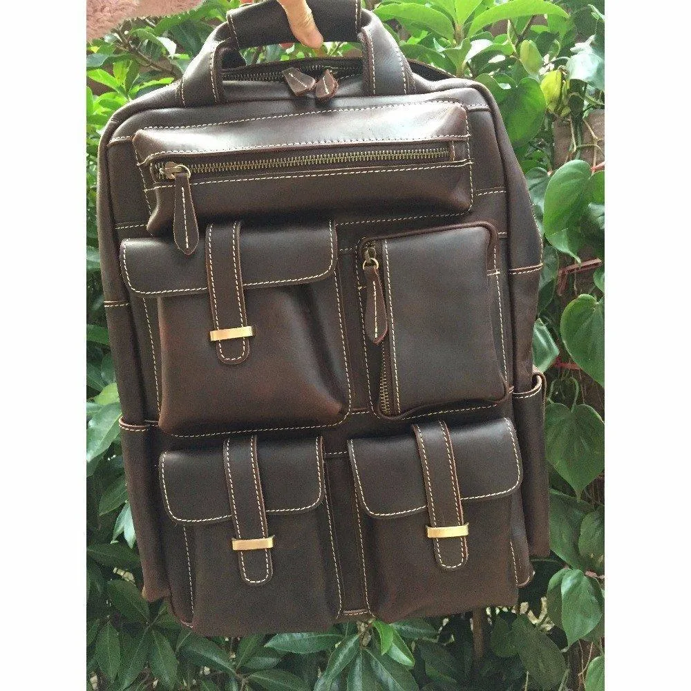 Vintage Crazy Horse Leather Backpack for 17 Inch Laptop