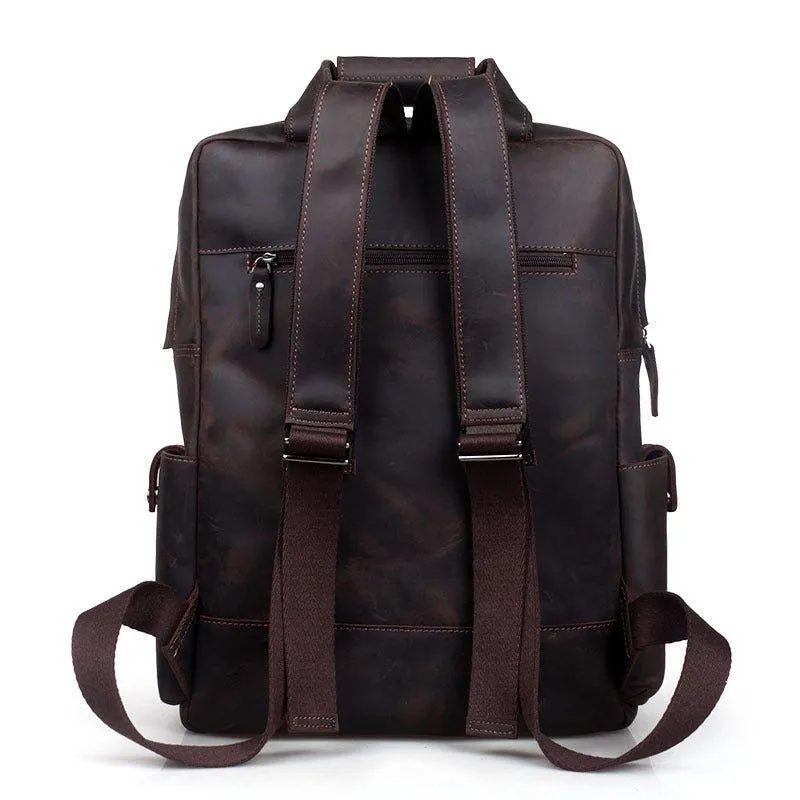 Vintage Crazy Horse Leather Backpack for 17 Inch Laptop