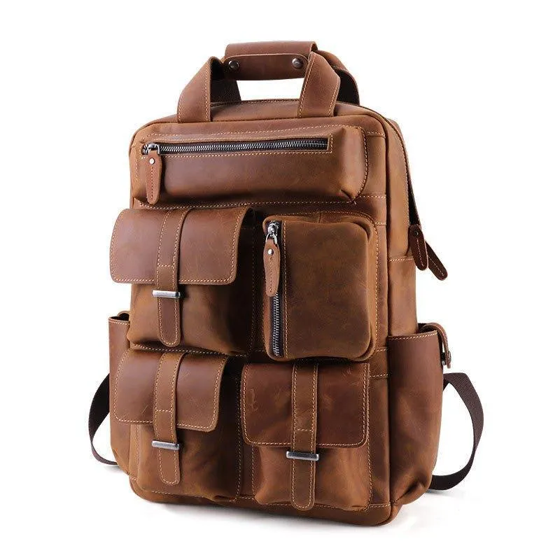 Vintage Crazy Horse Leather Backpack for 17 Inch Laptop