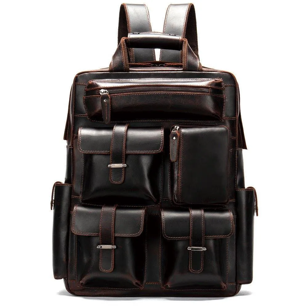 Vintage Crazy Horse Leather Backpack for 17 Inch Laptop