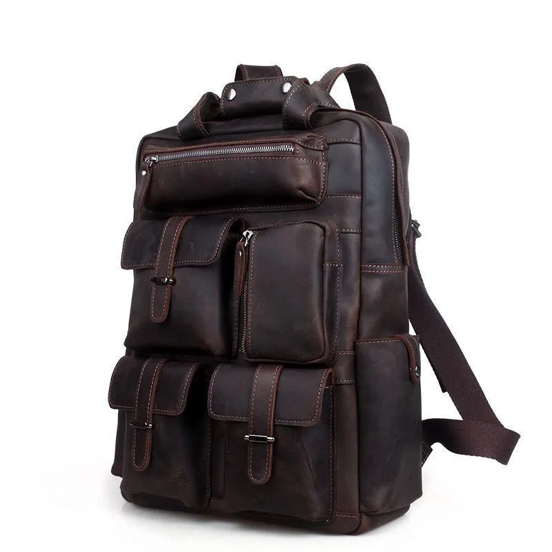 Vintage Crazy Horse Leather Backpack for 17 Inch Laptop