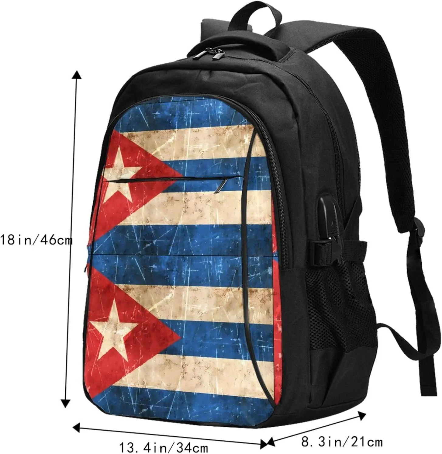 Vintage Cuban Flag Travel Backpacks Casual Backpack Large Capacity Laptop Rucksack Luggage Daypacks with USB Charging Port Multi-Pockets Bags for Hiking