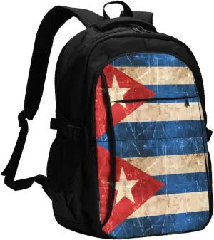 Vintage Cuban Flag Travel Backpacks Casual Backpack Large Capacity Laptop Rucksack Luggage Daypacks with USB Charging Port Multi-Pockets Bags for Hiking