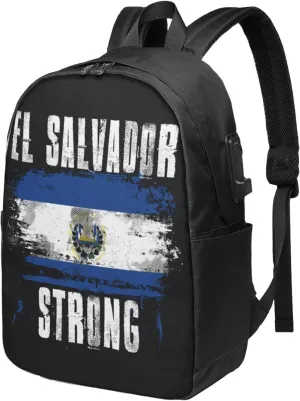 Vintage El Salvador Strong Flag Laptop Backpacks Travel Backpack Casual Business Daypack Sport Rucksack Computer Bag Fits up to 17 Inch Notebook with USB Port