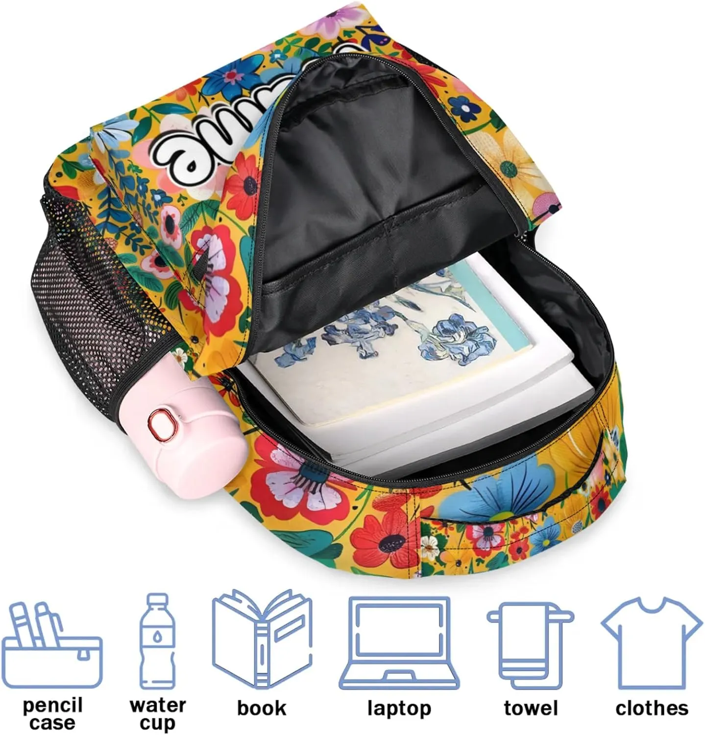 Vintage Flower Large Backpack Fashion Travel Backpacks for Business Women Men Casual Laptop Bag Waterproof Lightweight Shoulder Bags 16in