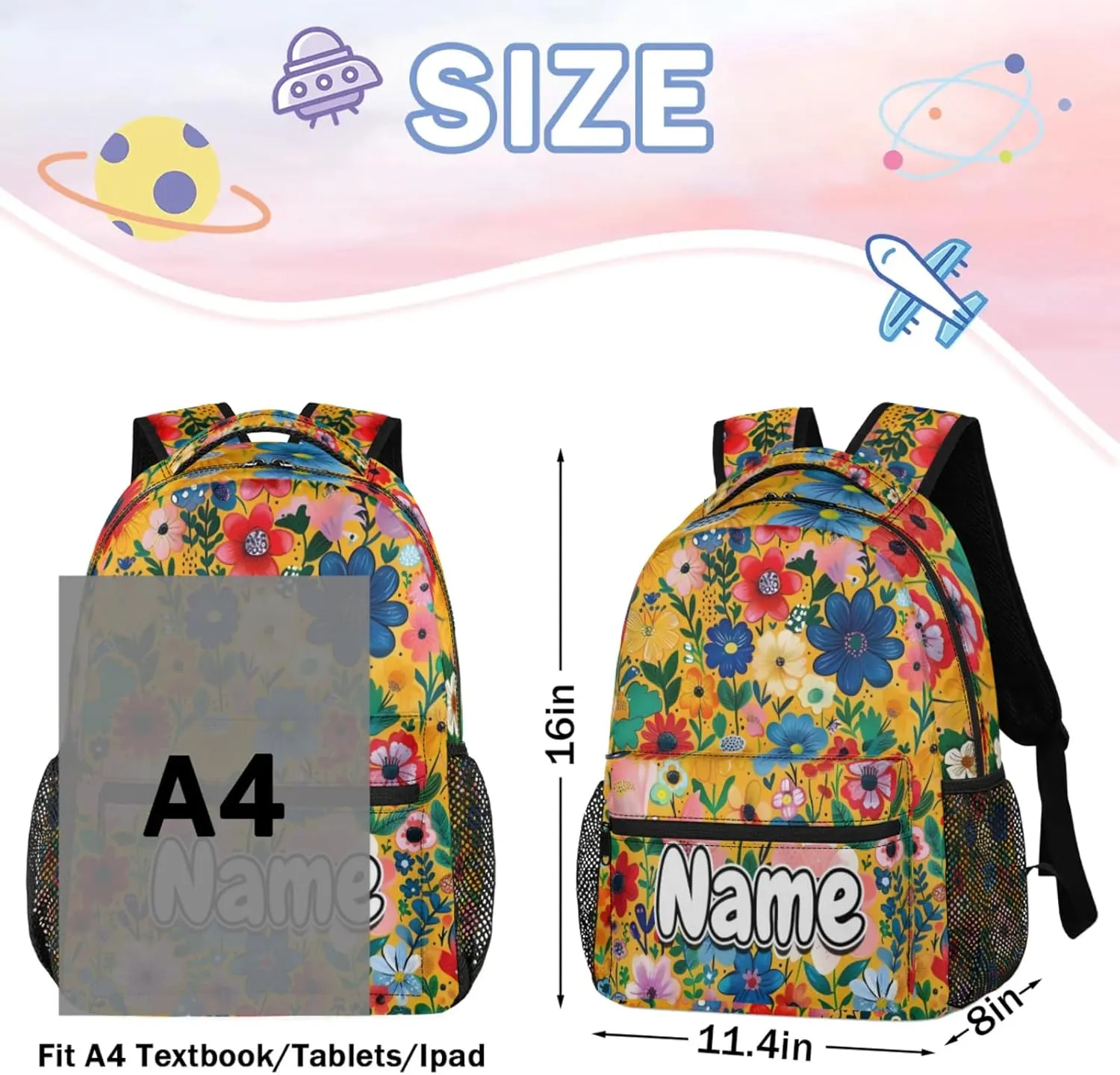 Vintage Flower Large Backpack Fashion Travel Backpacks for Business Women Men Casual Laptop Bag Waterproof Lightweight Shoulder Bags 16in