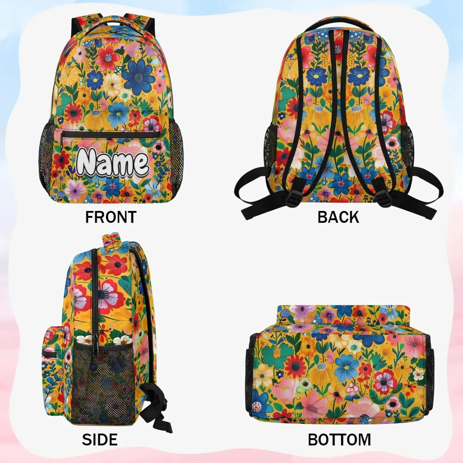 Vintage Flower Large Backpack Fashion Travel Backpacks for Business Women Men Casual Laptop Bag Waterproof Lightweight Shoulder Bags 16in