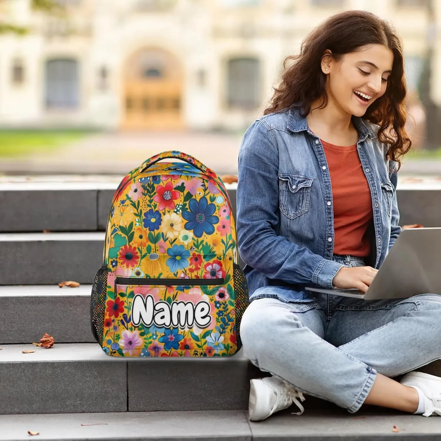 Vintage Flower Large Backpack Fashion Travel Backpacks for Business Women Men Casual Laptop Bag Waterproof Lightweight Shoulder Bags 16in