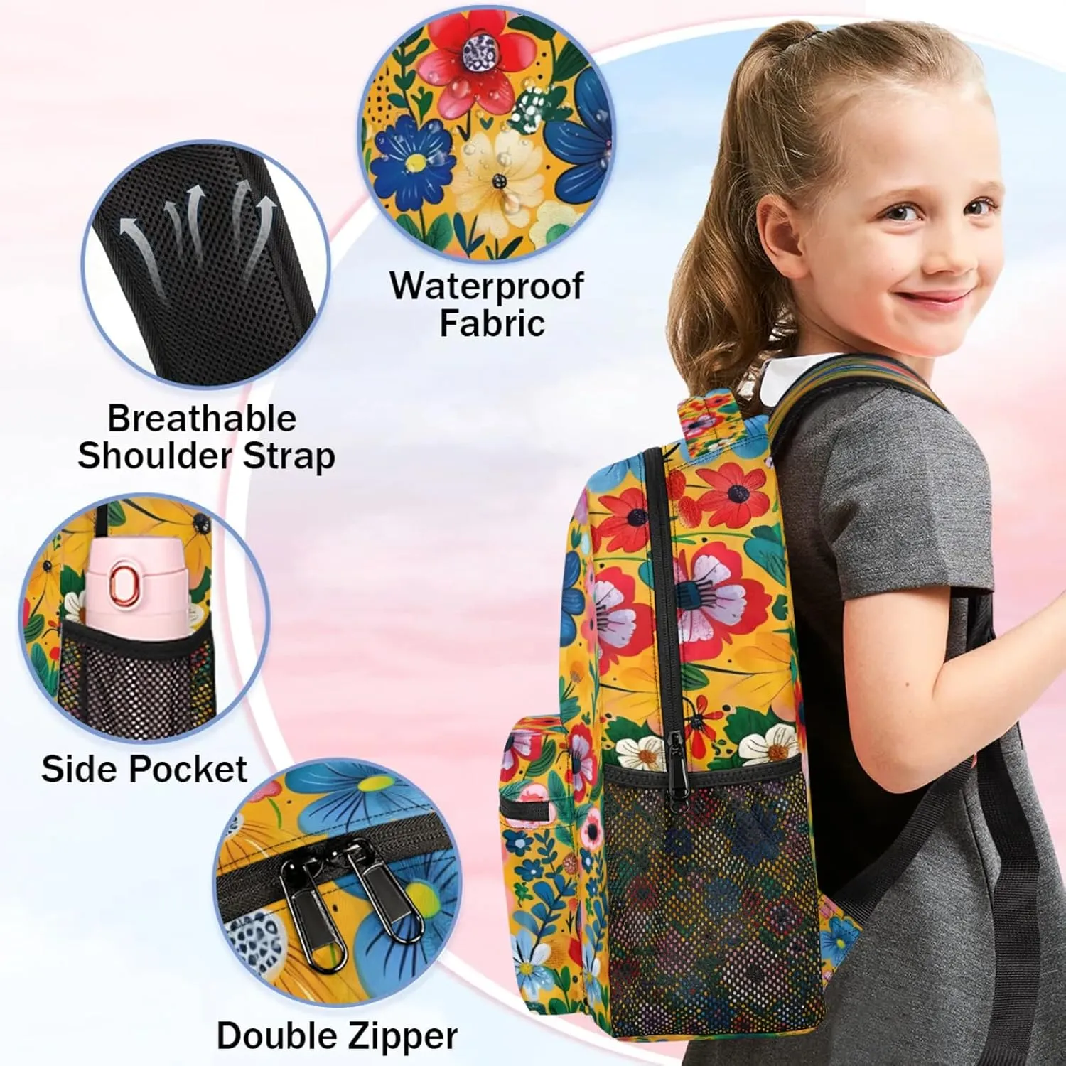 Vintage Flower Large Backpack Fashion Travel Backpacks for Business Women Men Casual Laptop Bag Waterproof Lightweight Shoulder Bags 16in