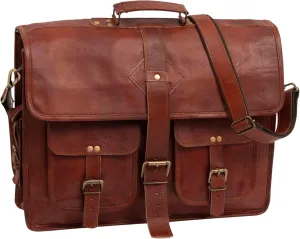 Vintage Leather Laptop Bag for Men Full Grain Large Leather Messenger bag for men with rustic look Best leather briefcase 18 inch