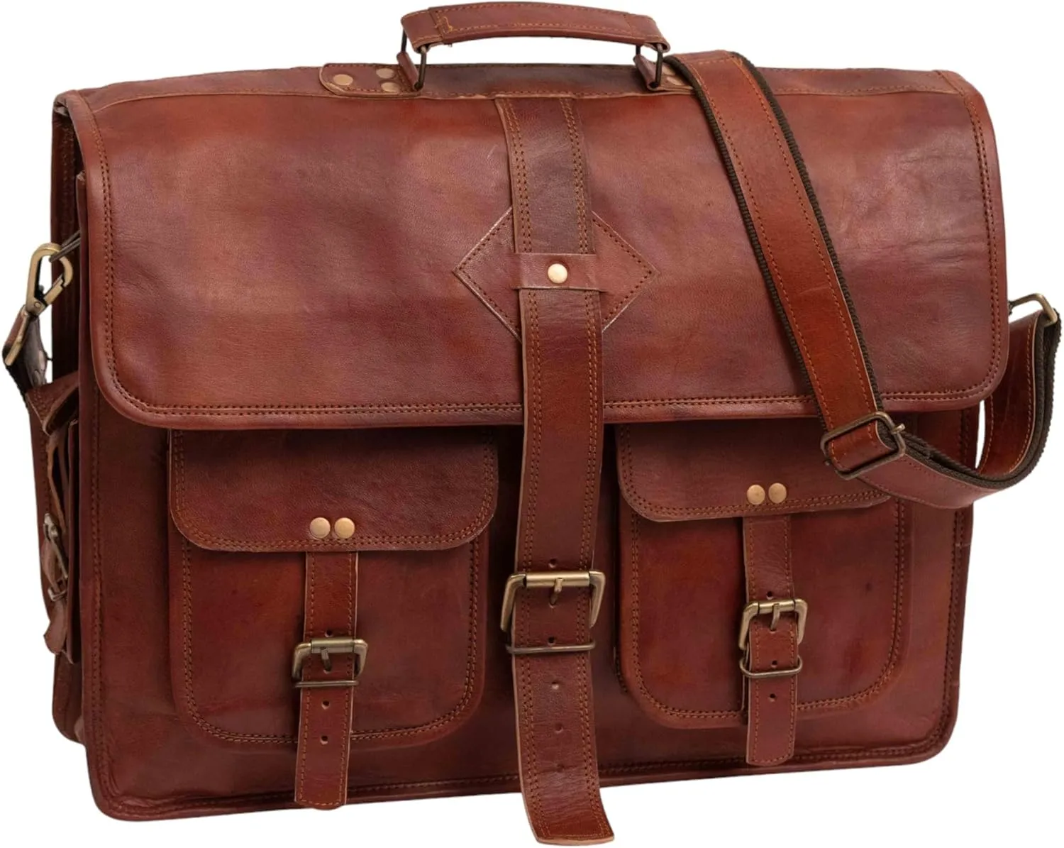 Vintage Leather Laptop Bag for Men Full Grain Large Leather Messenger bag for men with rustic look Best leather briefcase 18 inch