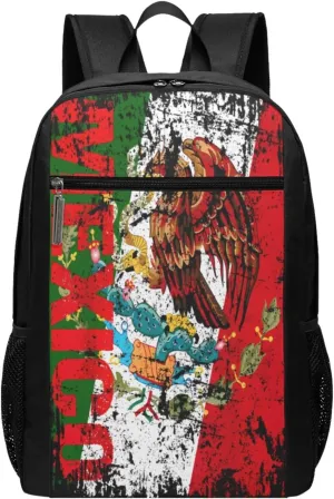 Vintage Mexico Flag Casual Backpacks Sports Backpack Large Capacity Travel Rucksack Laptop Daypack with Multi-Pockets Adjustable Strap Work Bag for Hiking