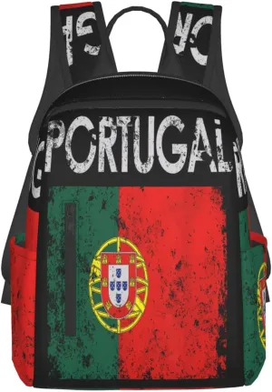 Vintage Portuguese Portugal Flag Casual Laptop Backpack Travel Rucksack Sports Daypack Adjustable Strap Bags with Multi-Pockets for Working Running Camping