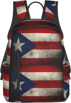 Vintage Puerto Rico Flag Travel Backpacks Casual Laptop Backpack Sport Rucksack Large Capacity Daypack Multi-Pockets Adjustable Strap Bag for Working Hiking