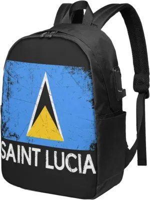 Vintage Saint Lucian Lucia Flag Laptop Backpacks Travel Backpack Casual Business Daypack Sport Rucksack Computer Bag Fits up to 17 Inch Notebook with USB Port