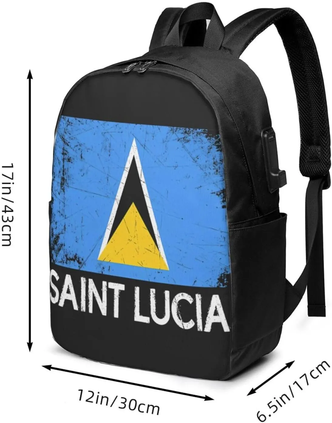 Vintage Saint Lucian Lucia Flag Laptop Backpacks Travel Backpack Casual Business Daypack Sport Rucksack Computer Bag Fits up to 17 Inch Notebook with USB Port