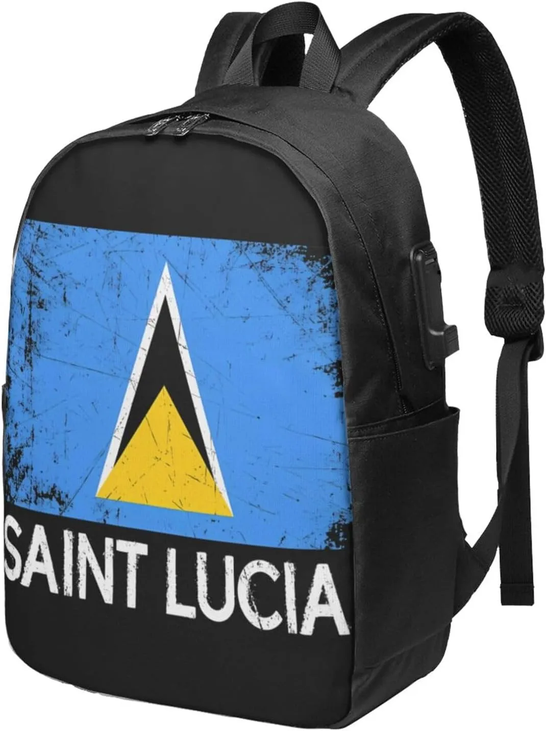 Vintage Saint Lucian Lucia Flag Laptop Backpacks Travel Backpack Casual Business Daypack Sport Rucksack Computer Bag Fits up to 17 Inch Notebook with USB Port
