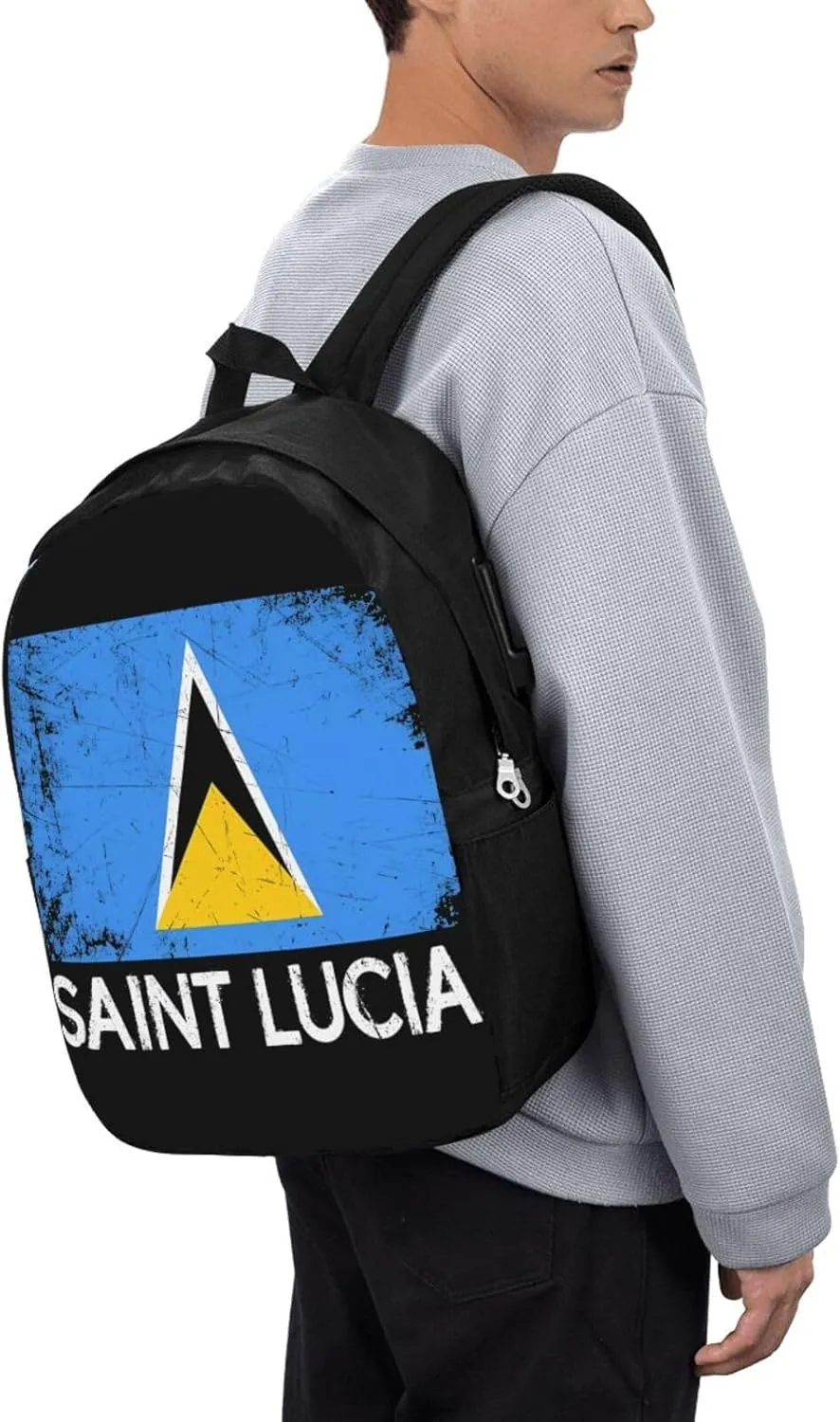 Vintage Saint Lucian Lucia Flag Laptop Backpacks Travel Backpack Casual Business Daypack Sport Rucksack Computer Bag Fits up to 17 Inch Notebook with USB Port