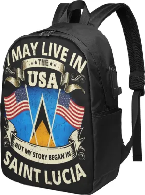 Vintage Saint Lucian Lucia Flags Laptop Backpacks Travel Backpack Casual Business Daypack Sport Rucksack Computer Bag Fits up to 17 Inch Notebook with USB Port