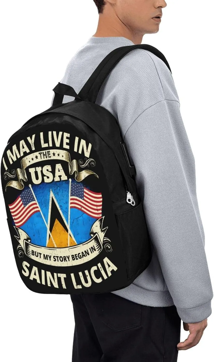 Vintage Saint Lucian Lucia Flags Laptop Backpacks Travel Backpack Casual Business Daypack Sport Rucksack Computer Bag Fits up to 17 Inch Notebook with USB Port