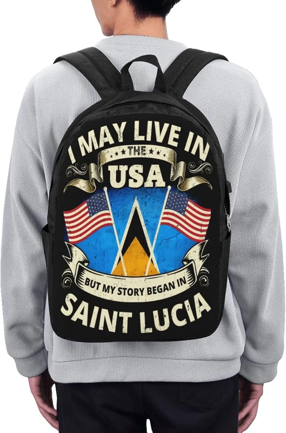 Vintage Saint Lucian Lucia Flags Laptop Backpacks Travel Backpack Casual Business Daypack Sport Rucksack Computer Bag Fits up to 17 Inch Notebook with USB Port