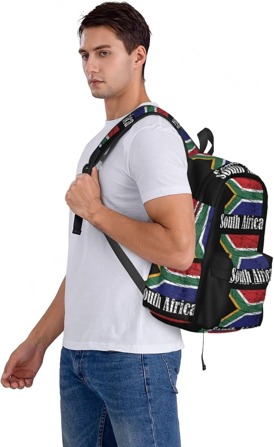 Vintage South Africa African Flag Casual Backpack Large Capacity Travel Backpacks Laptop Daypack Commuter Rucksack Adjustable Strap Sports Bags for Hiking Biking