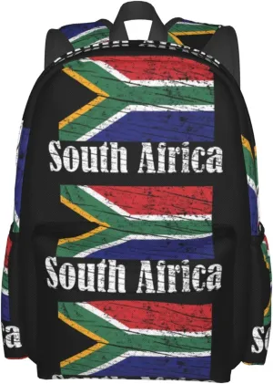 Vintage South Africa African Flag Casual Backpack Large Capacity Travel Backpacks Laptop Daypack Commuter Rucksack Adjustable Strap Sports Bags for Hiking Biking