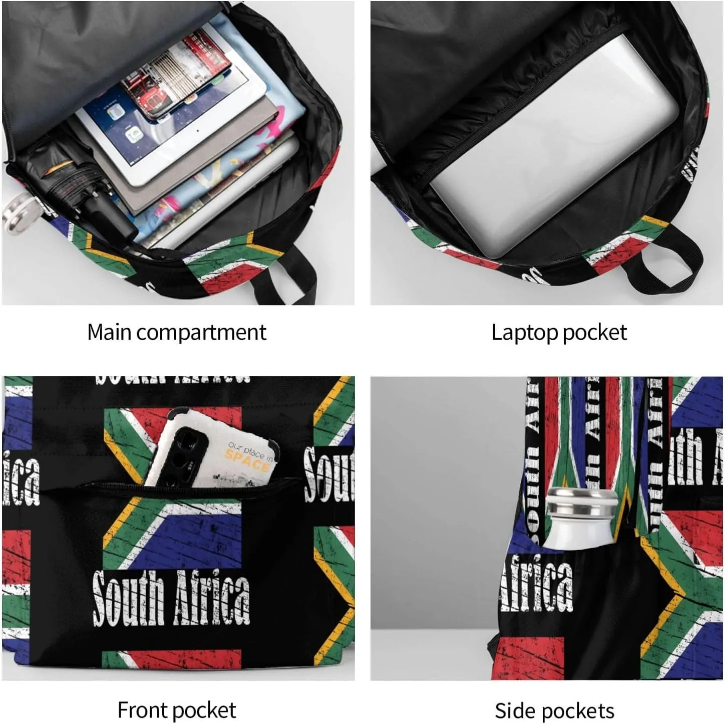 Vintage South Africa African Flag Casual Backpack Large Capacity Travel Backpacks Laptop Daypack Commuter Rucksack Adjustable Strap Sports Bags for Hiking Biking
