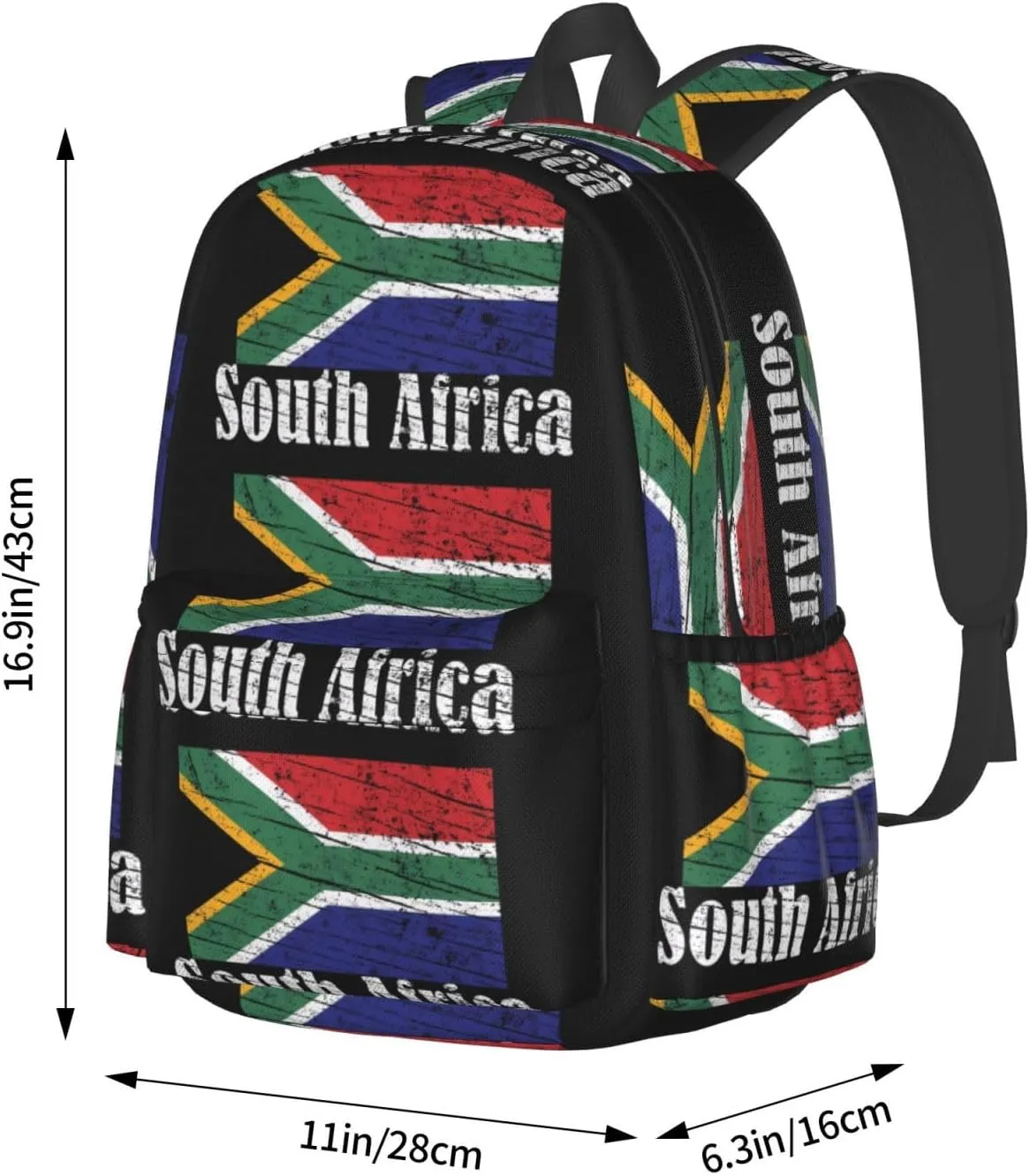 Vintage South Africa African Flag Casual Backpack Large Capacity Travel Backpacks Laptop Daypack Commuter Rucksack Adjustable Strap Sports Bags for Hiking Biking