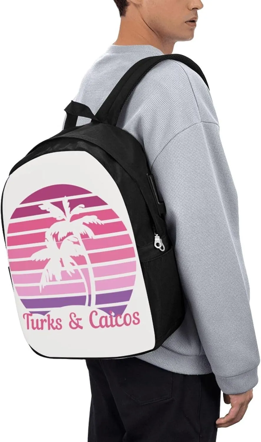 Vintage Turks Caicos Islands Flag Tropical Beach Laptop Backpacks Travel Backpack Casual Business Daypack Sport Rucksack Computer Bag Fits up to 17 Inch Notebook with USB Port