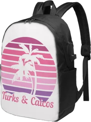 Vintage Turks Caicos Islands Flag Tropical Beach Laptop Backpacks Travel Backpack Casual Business Daypack Sport Rucksack Computer Bag Fits up to 17 Inch Notebook with USB Port