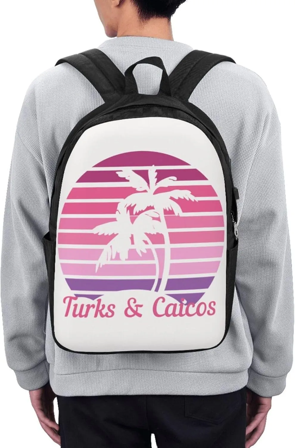 Vintage Turks Caicos Islands Flag Tropical Beach Laptop Backpacks Travel Backpack Casual Business Daypack Sport Rucksack Computer Bag Fits up to 17 Inch Notebook with USB Port