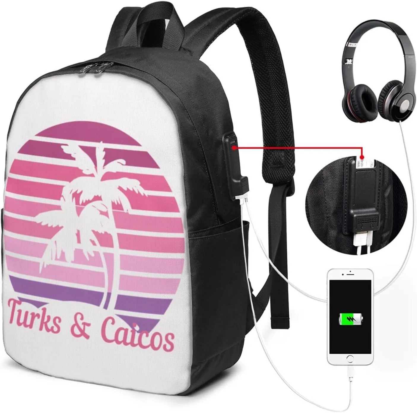 Vintage Turks Caicos Islands Flag Tropical Beach Laptop Backpacks Travel Backpack Casual Business Daypack Sport Rucksack Computer Bag Fits up to 17 Inch Notebook with USB Port