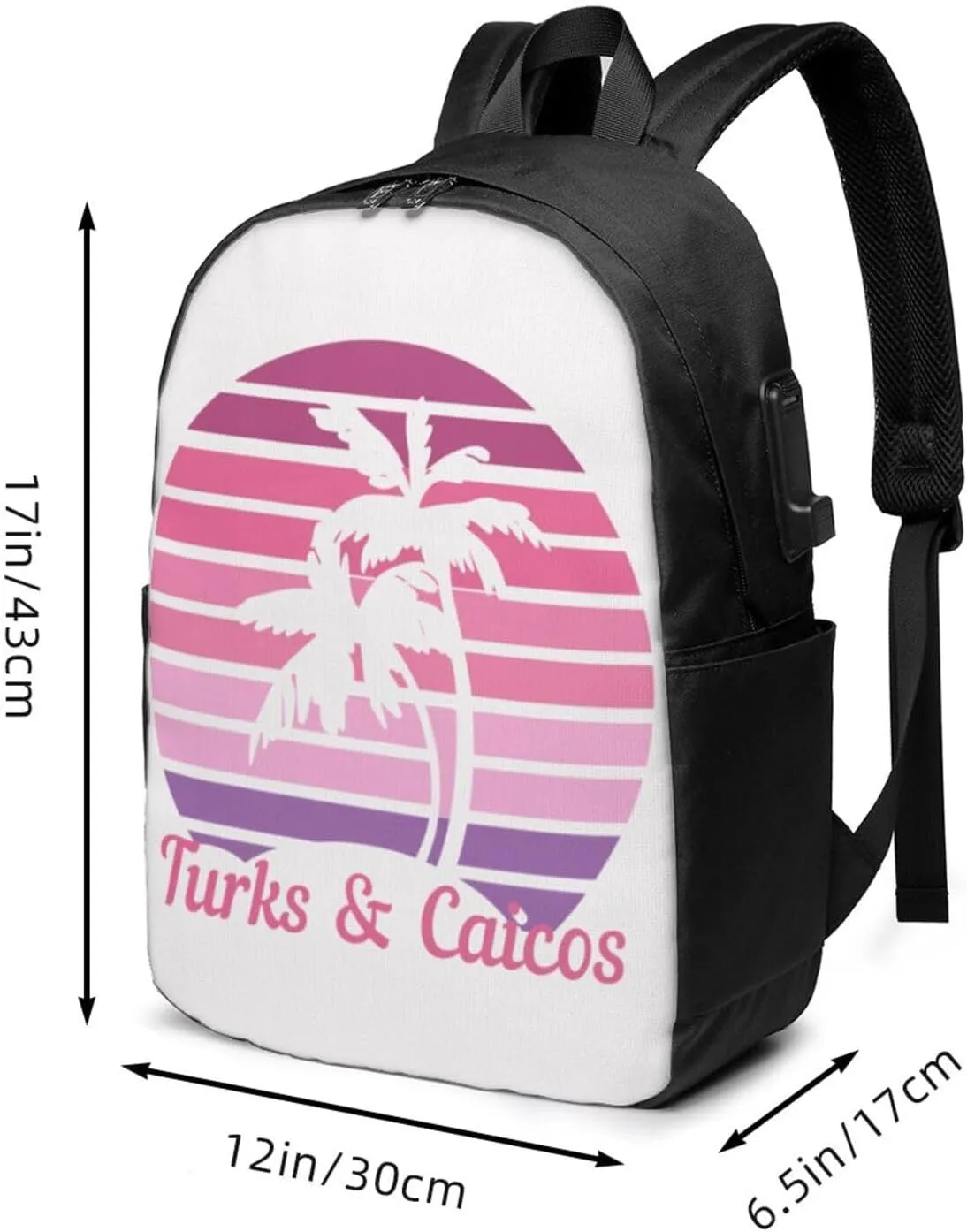 Vintage Turks Caicos Islands Flag Tropical Beach Laptop Backpacks Travel Backpack Casual Business Daypack Sport Rucksack Computer Bag Fits up to 17 Inch Notebook with USB Port