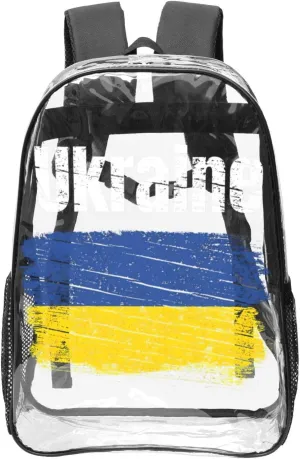 Vintage Ukraine Ukrainian Flag 16 Inch Clear PVC Backpacks Transparent Backpack Multipurpose Double Shoulder Bag for Men Women Gifts
