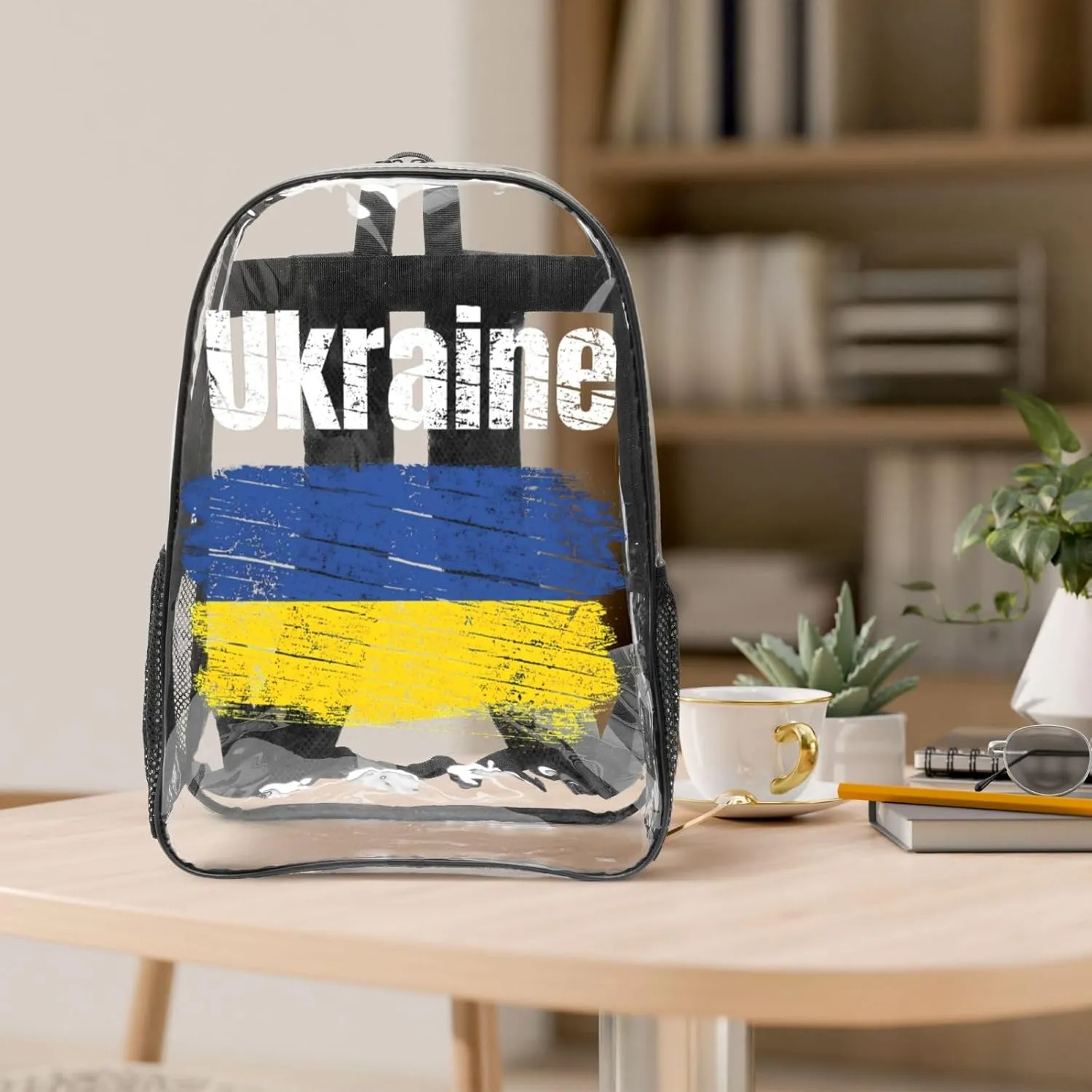 Vintage Ukraine Ukrainian Flag 16 Inch Clear PVC Backpacks Transparent Backpack Multipurpose Double Shoulder Bag for Men Women Gifts