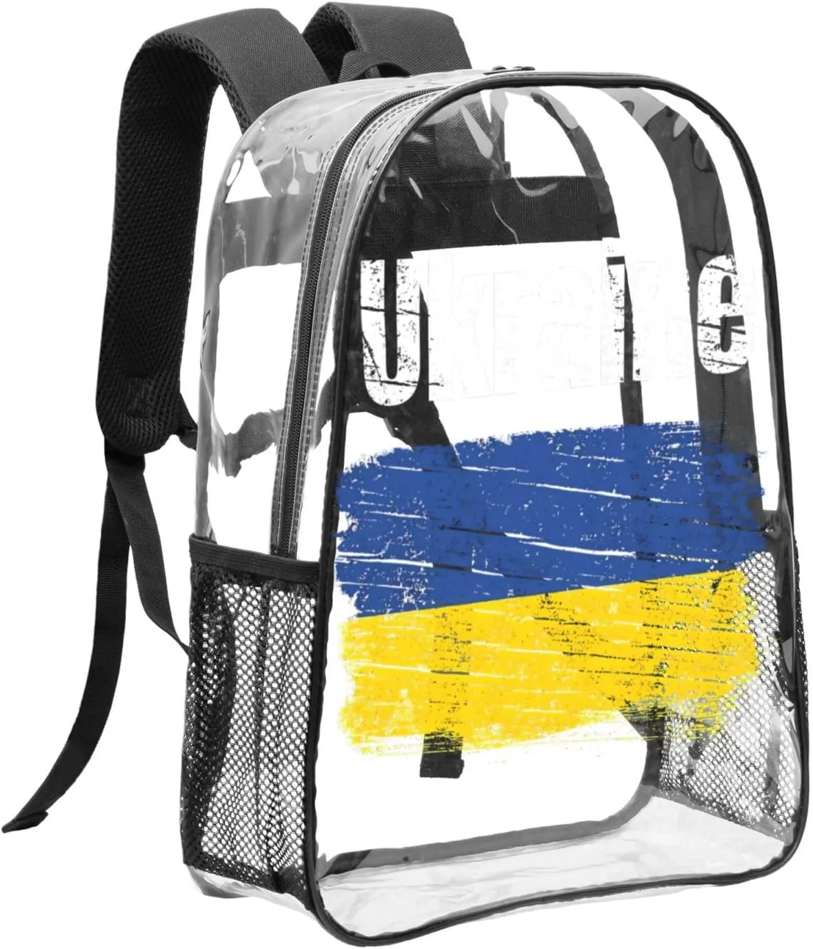 Vintage Ukraine Ukrainian Flag 16 Inch Clear PVC Backpacks Transparent Backpack Multipurpose Double Shoulder Bag for Men Women Gifts