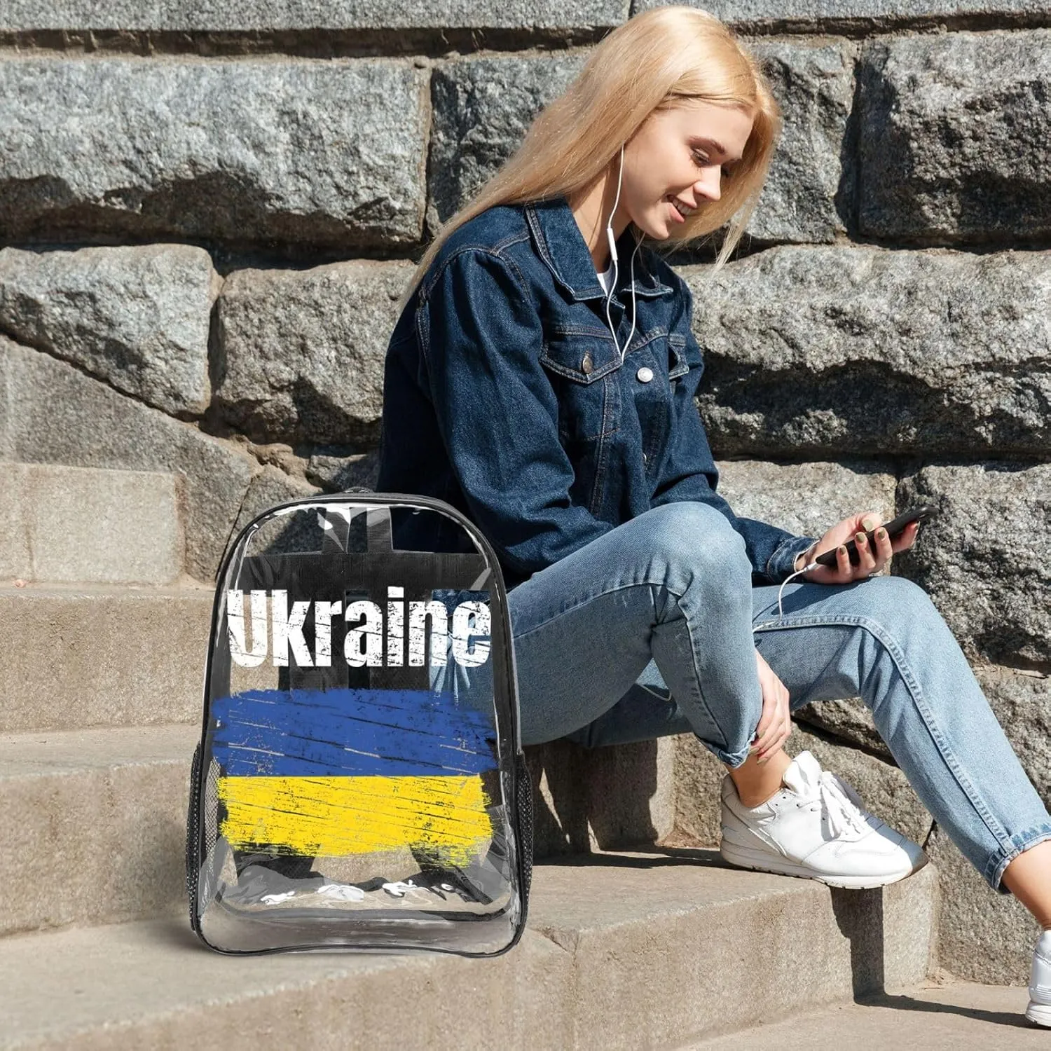 Vintage Ukraine Ukrainian Flag 16 Inch Clear PVC Backpacks Transparent Backpack Multipurpose Double Shoulder Bag for Men Women Gifts