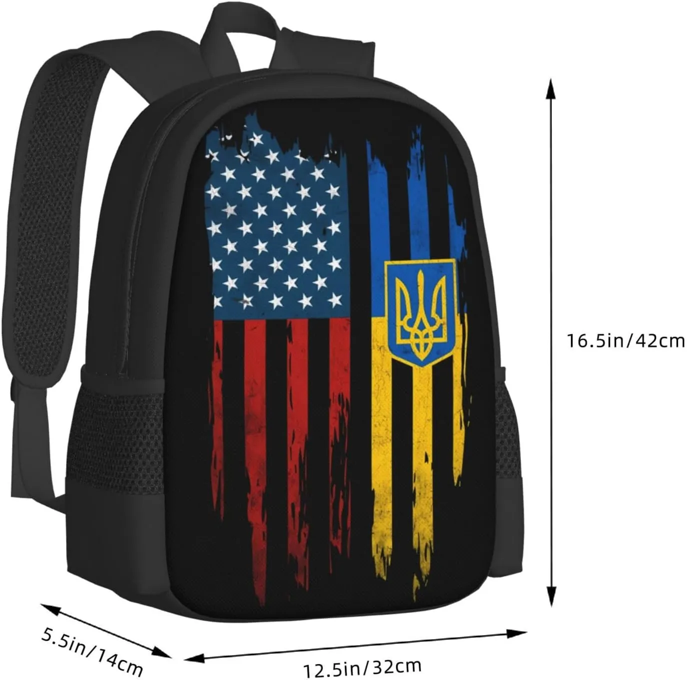 Vintage Ukrainian Ukraine American Flag Casual Backpacks Large Capacity Backpack Laptop Rucksack Sport Daypack Commuter Bags with Adjustable Strap for Traveling Camping
