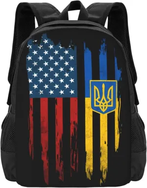 Vintage Ukrainian Ukraine American Flag Casual Backpacks Large Capacity Backpack Laptop Rucksack Sport Daypack Commuter Bags with Adjustable Strap for Traveling Camping