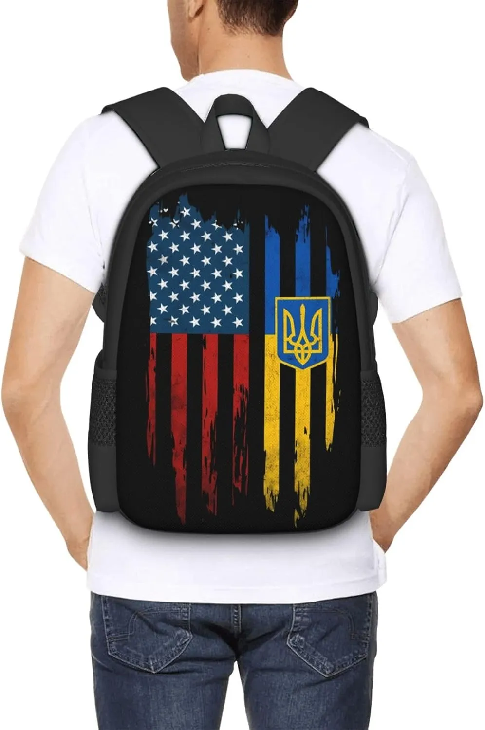 Vintage Ukrainian Ukraine American Flag Casual Backpacks Large Capacity Backpack Laptop Rucksack Sport Daypack Commuter Bags with Adjustable Strap for Traveling Camping