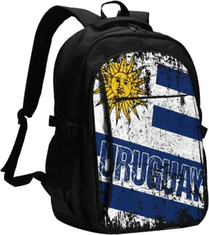 Vintage Uruguay Uruguayan Flag Business Laptop Backpack Travel Backpacks Outdoor Rucksack Large Bag Daypack with USB Charging Port Multi-Pocket for Hiking Camping