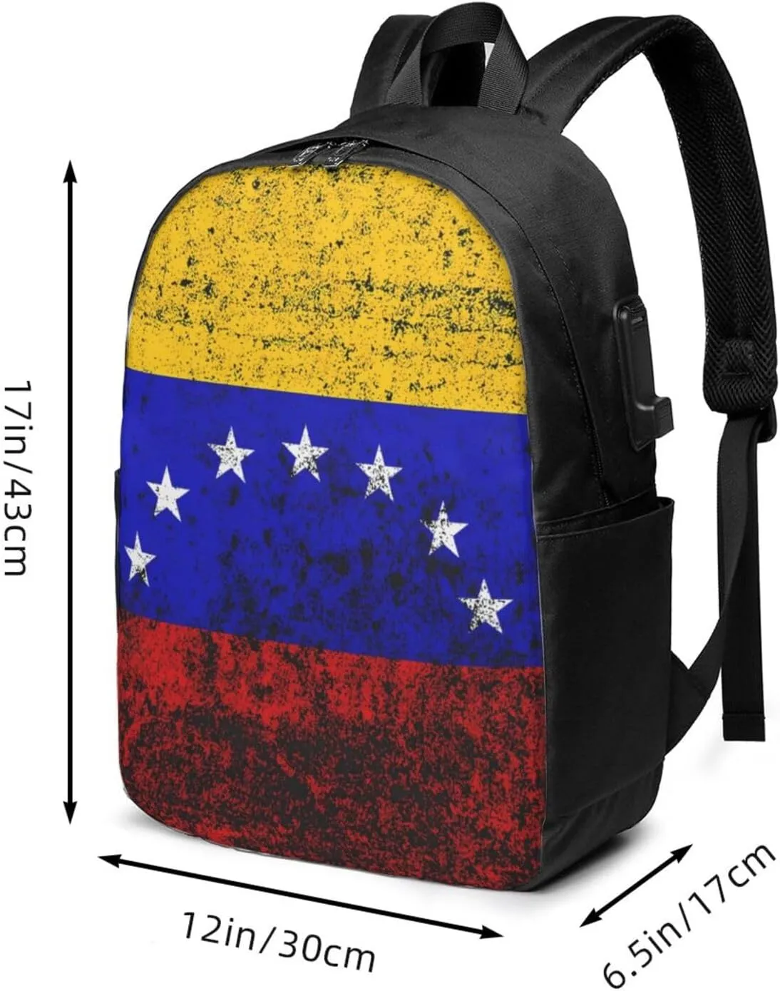 Vintage Venezuelan Venezuela Flags Laptop Backpacks Travel Backpack Casual Business Daypack Sport Rucksack Computer Bag Fits up to 17 Inch Notebook with USB Port